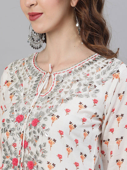 Dhiyona IS Women's Women White Printed Kurta with Sharara & Dupatta