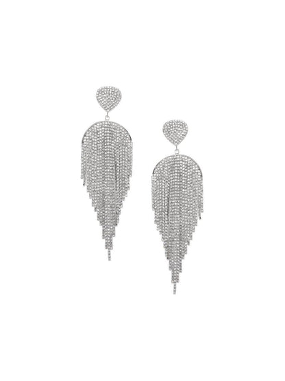 Dhiyona RJ Women's Rhodium Plated Multilayered Drop Earrings