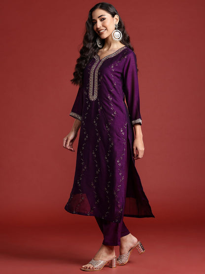 Dhiyona IE Floral Embroidered Sequinned Kurta With Trousers & Dupatta