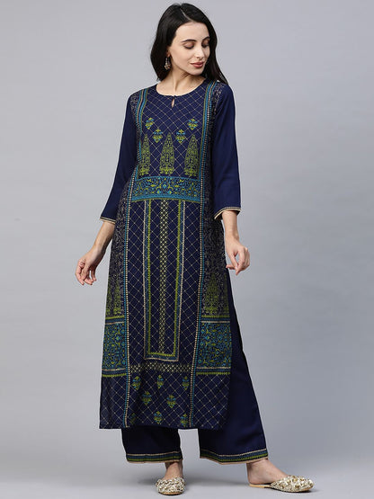 Dhiyona IE Ethnic Motifs Printed Keyhole Neck Liva Kurta