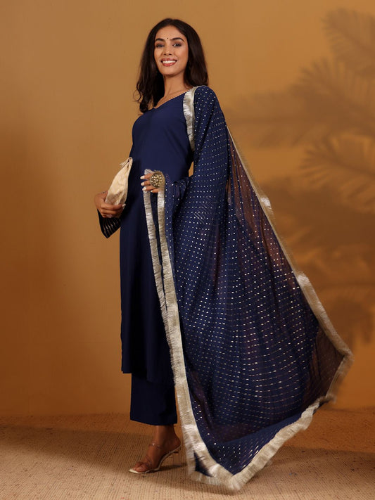 Dhiyona VA Women'sGotta Patti V-Neck Flared Sleeves Straight Kurta With Trousers & Dupatta