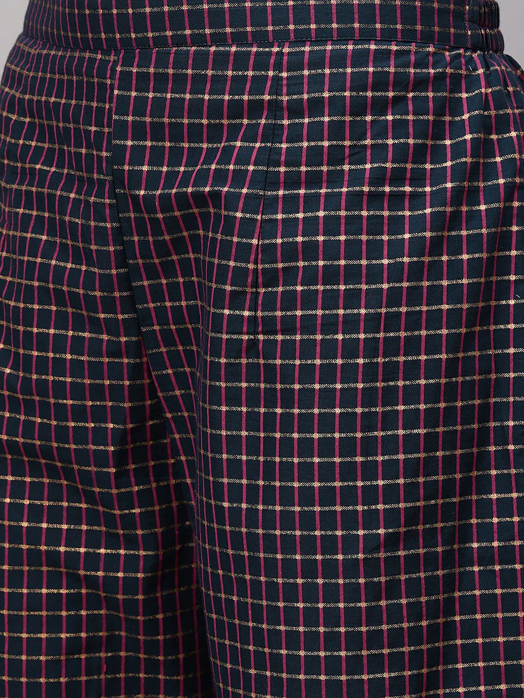 Women Navy Blue Printed Regular Straight Keyhole Neck Pure Cotton Kurta Set