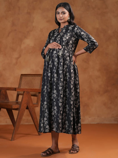 Dhiyona AY Women's Floral Printed Fit & Flared Maternity Ethnic Dresses