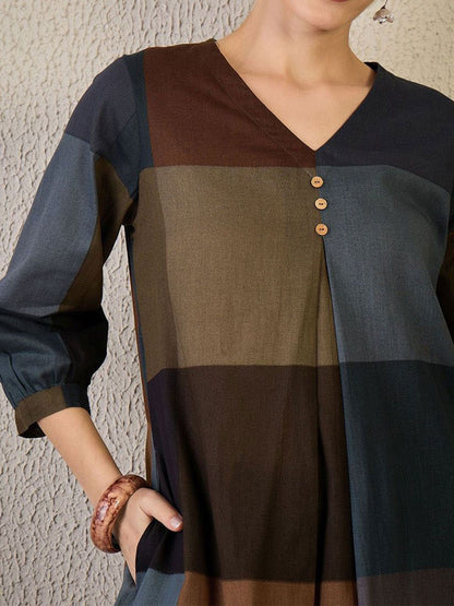 Adults-Women Colourblocked A-Line Kurta with Trousers