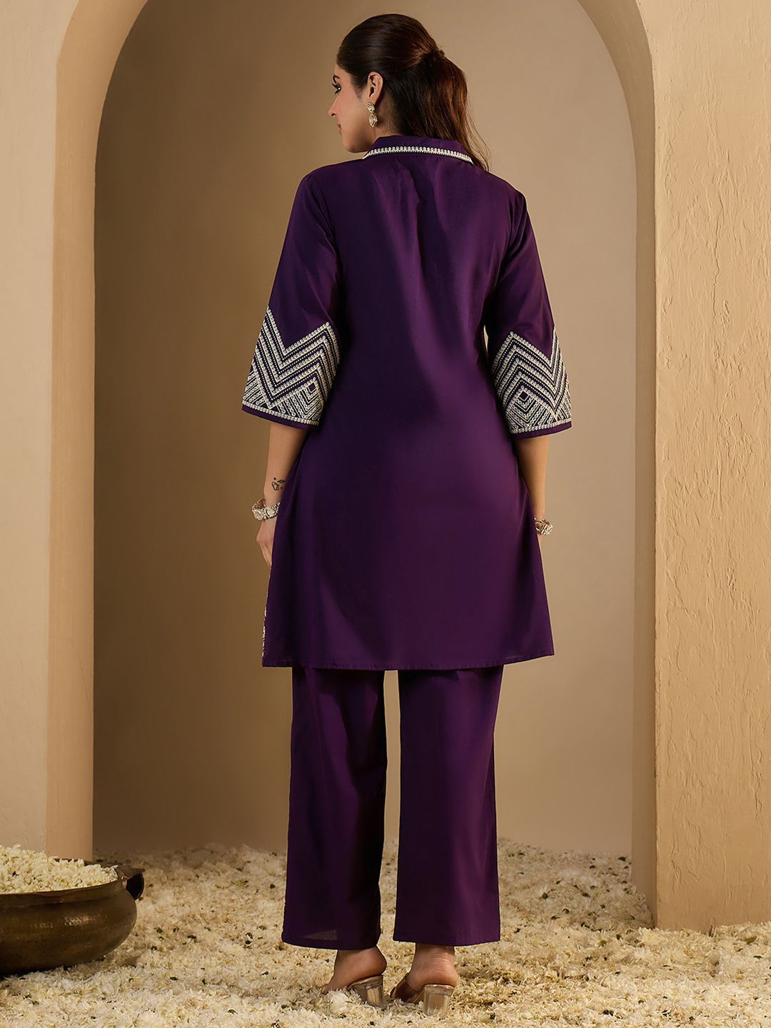 Women Ethnic Motifs Embroidered Pure Cotton Kurta With Palazzos