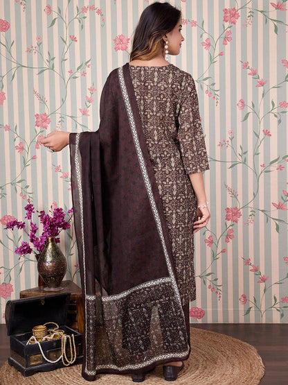 Dhiyona OD  Floral Printed Regular Pure Cotton Kurta with Trousers & Dupatta