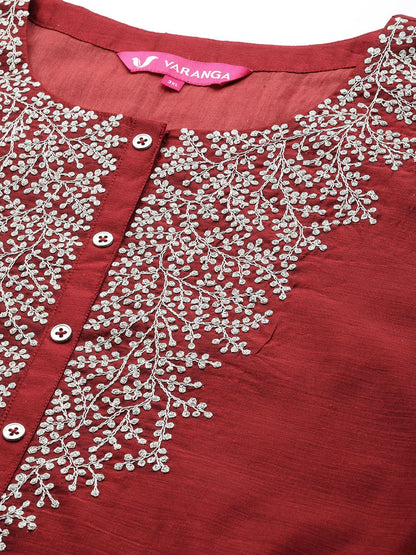 Dhiyona VA Women'sPlus Size Embroidered Chanderi Silk Kurta with Trousers & With Dupatta