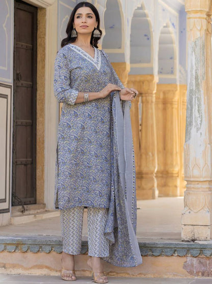 Dhiyona VA Women'sPaisley Printed Regular Thread Work Kurta with Trousers & With Dupatta
