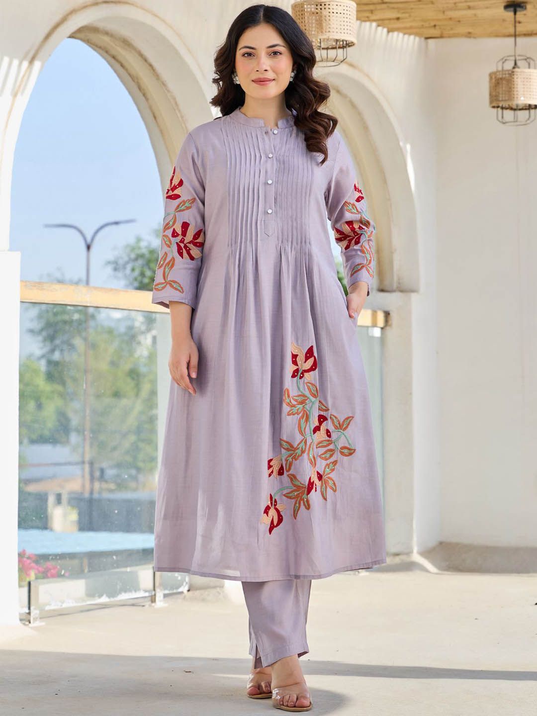Dhiyona IE Floral Embroidered Pure Cotton Tunic With Trousers Co-Ords