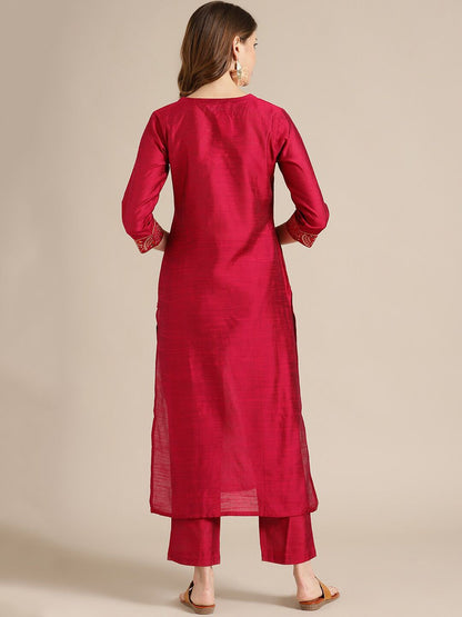 Dhiyona VA Women's Red Ethnic Motifs Yoke Design Kurta with Palazzos
