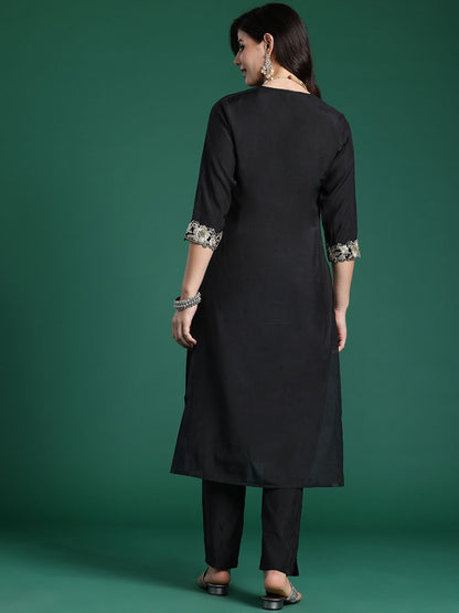 Dhiyona IE Women Floral Yoke Design Regular Pure Cotton Kurta with Trousers