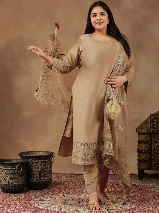Dhiyona IN Size Abstract Printed & Embroidered Kurta With Trousers & Dupatta