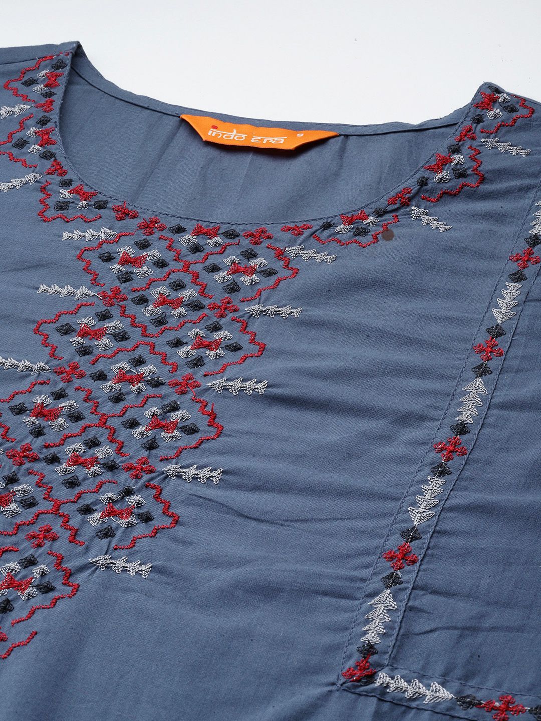 Embroidered Pure Cotton Kurta with Trousers & Dupatta