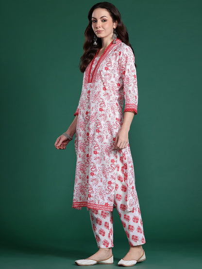 Dhiyona IE Floral Printed Pure Cotton Kurta with Trousers & With Dupatta