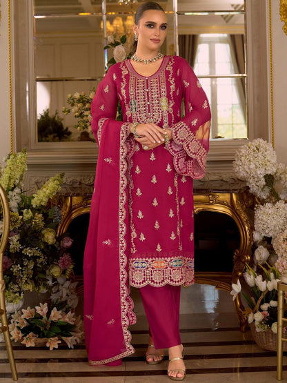 Ethnic Motifs Embroidered Zari Kurta with Trousers & Dupatta