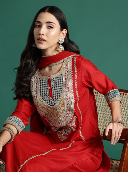 Ethnic Motifs Embroidered Kurta with Trousers & With Dupatta