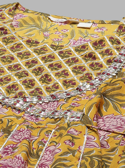 Dhiyona KL Floral Printed Regular Gotta Patti Pure Cotton Kurta with Palazzos & Dupatta