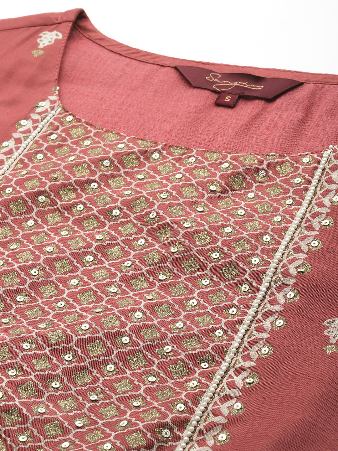 Dhiyona SN Women's Ethnic Motifs Printed Sequinned Chanderi Cotton Kurta with Palazzos & Dupatta