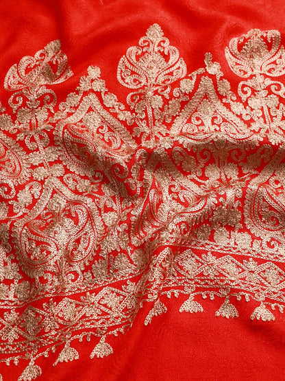 Dhiyona PA Women Maroon Aari Embroidered Kashmiri Shawl