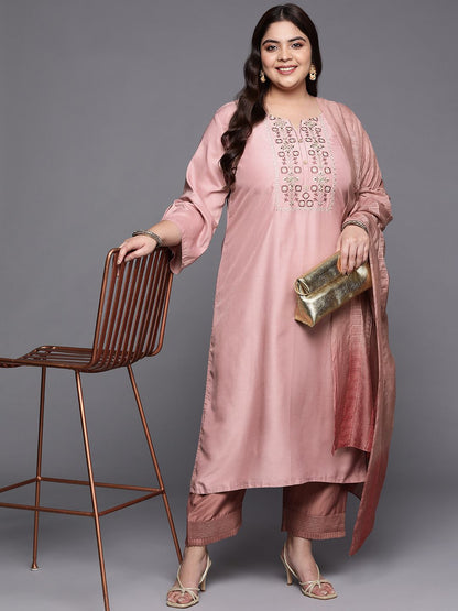 Dhiyona VA Women's Floral Yoke Design Plus Size Kurta with Trousers & With Dupatta
