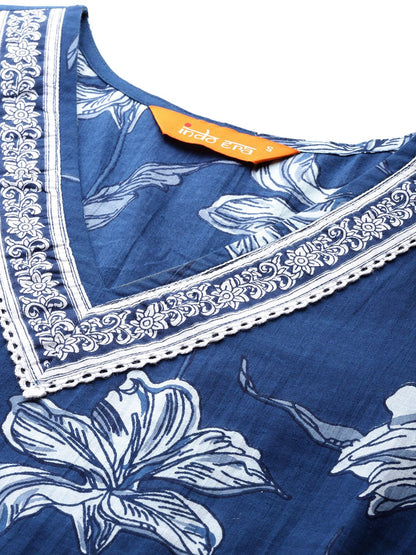 Floral Printed Regular Pure Cotton Kurta with Trousers & Dupatta