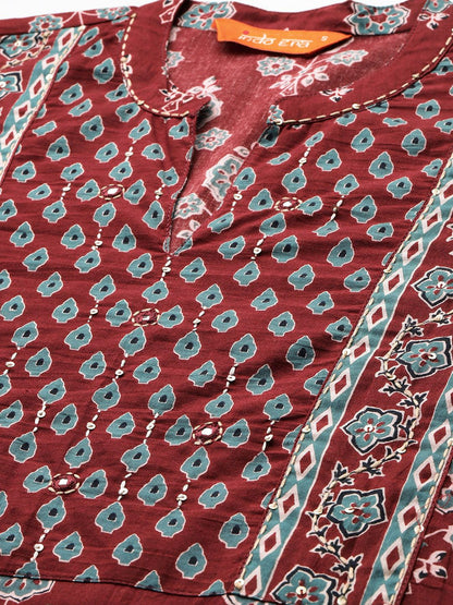 Dhiyona IE Ethnic Motifs Printed Pure Cotton Kurta with Trousers