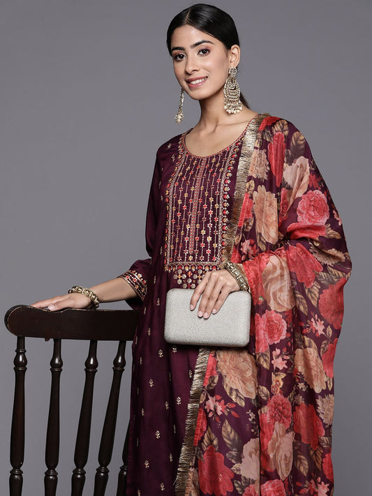 Dhiyona VA Women'sFloral Embroidered Regular Sequinned Kurta with Trousers & With Dupatta