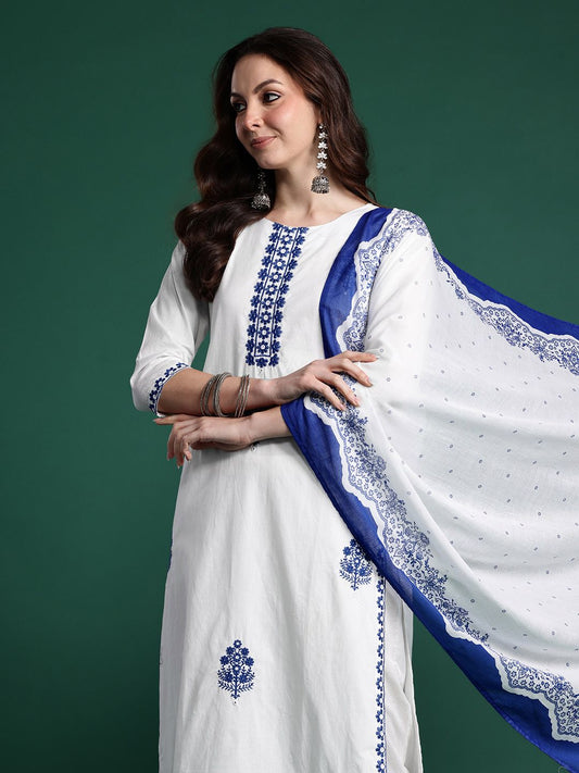 Dhiyona IE Floral Embroidered Kurta with Trousers & Dupatta