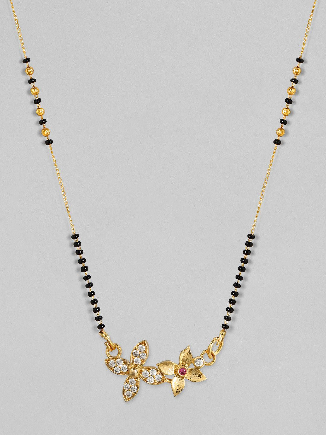 Dhiyona RJ Women's Women Gold Plated Handcrafted Zircon Studded & Black Beaded Mangalsutra