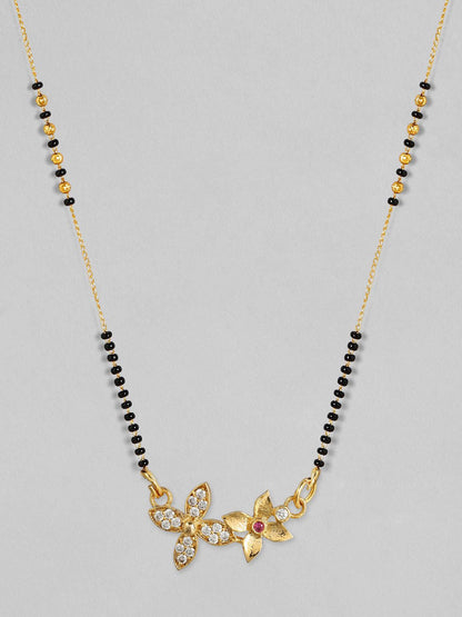 Dhiyona RJ Women's Women Gold Plated Handcrafted Zircon Studded & Black Beaded Mangalsutra