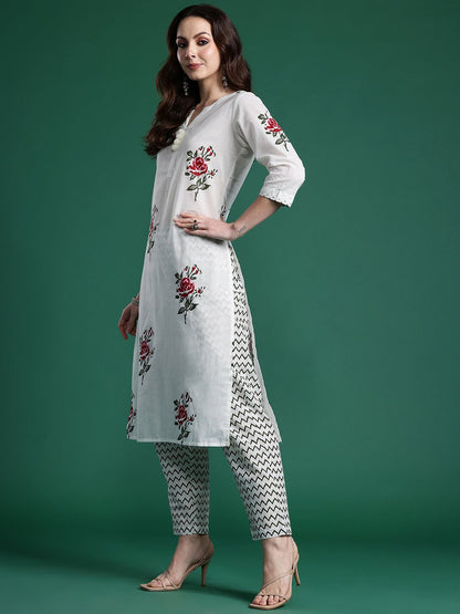 Dhiyona IE Floral Printed Pure Cotton Kurta with Trousers & With Dupatta