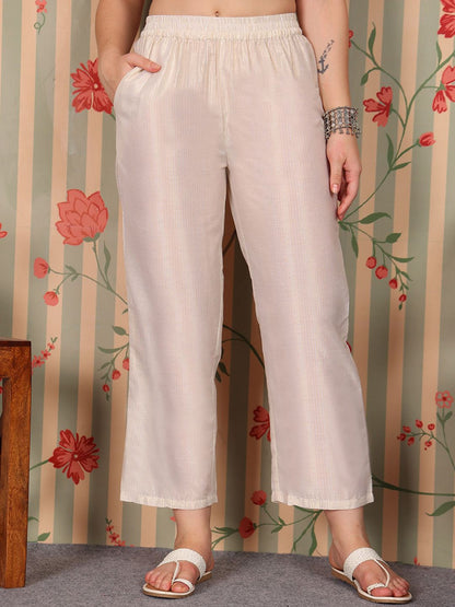 Dhiyona OD  Striped V-Neck Pure Cotton Kurta with Trousers & Dupatta