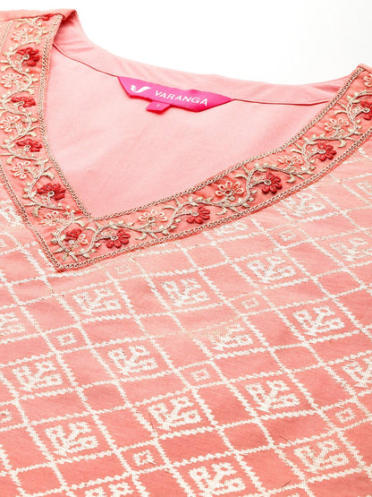 Dhiyona VA Women'sWoven Design Zari Kurta With Trousers & Dupatta