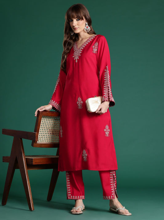 Dhiyona IE Ethnic Motifs Embroidered Sequinned Kurta with Trousers