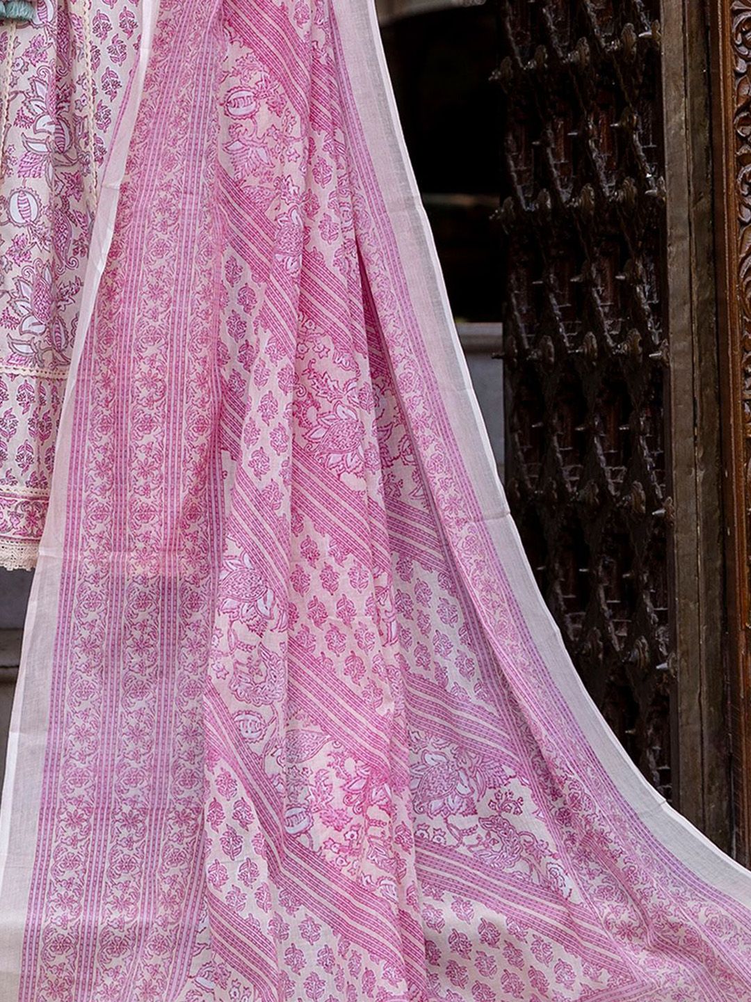 Dhiyona IE Floral Printed Empire Pure Cotton Anarkali Kurta With Trouser & Dupatta