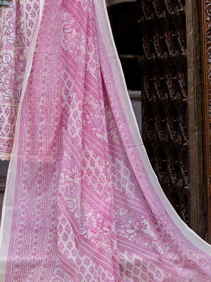 Dhiyona IE Floral Printed Empire Pure Cotton Anarkali Kurta With Trouser & Dupatta