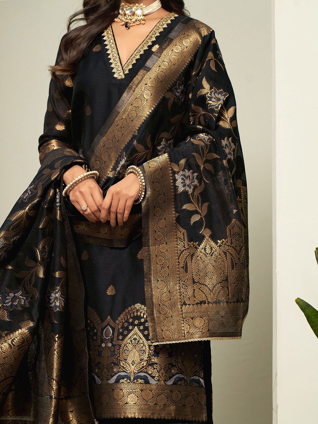 Dhiyona SN Women's Woven-Designed Straight Kurta With Trouser & Dupatta Set