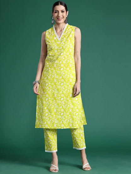 Dhiyona IE Floral Printed Pure Cotton Kurta with Trousers