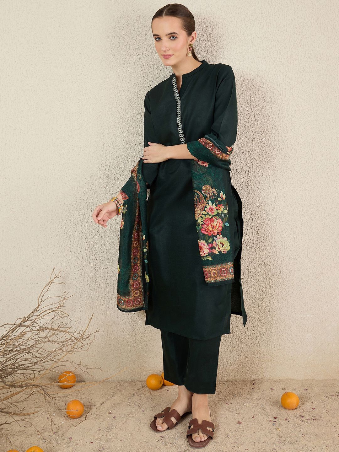 Women Embroidered Regular Kurta with Trousers & Dupatta