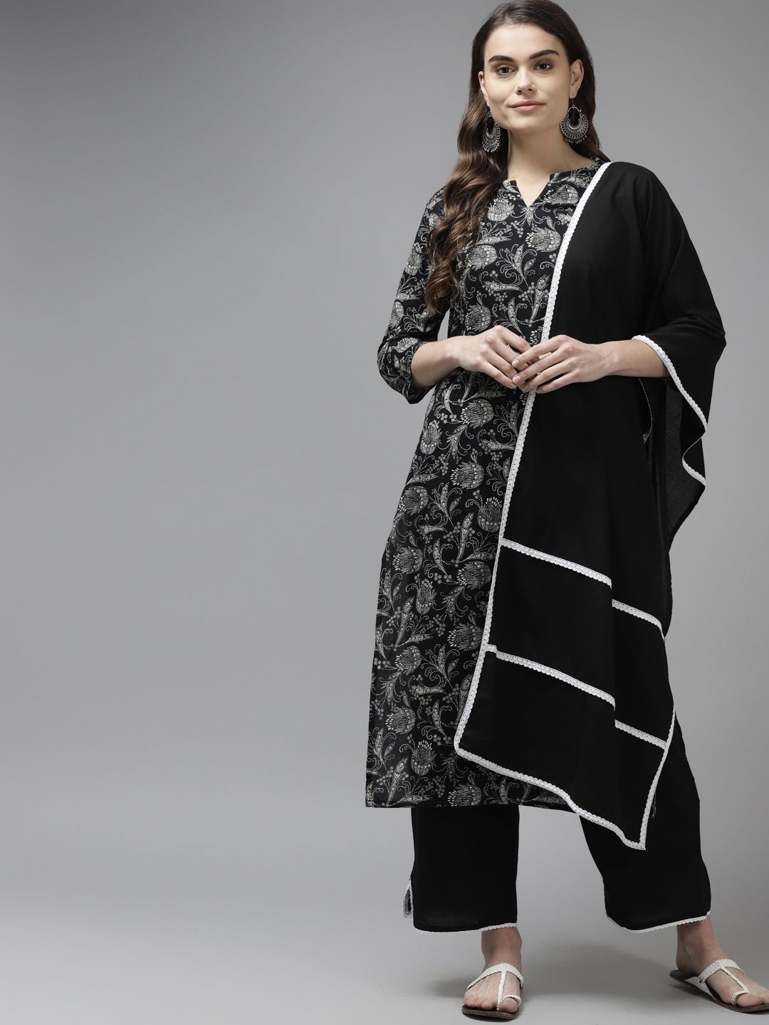 Women Black Ethnic Motifs Printed Kurta with Trousers & Dupatta