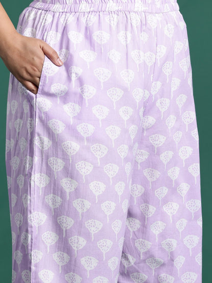 Dhiyona IE Plus Size Floral Printed Sequinned Pure Cotton Kurta with Trousers & With Dupatta