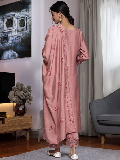 Dhiyona VA Women's Floral Embroidered Mirror Work Kurta With Trousers & Dupatta