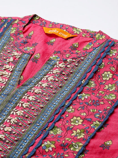 Women Ethnic Motifs Printed Sequinned Pure Cotton Kurta with Trousers & Dupatta