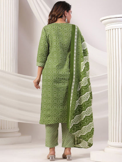 Women Bandhani Printed Regular Pure Cotton Kurta with Trousers & Dupatta