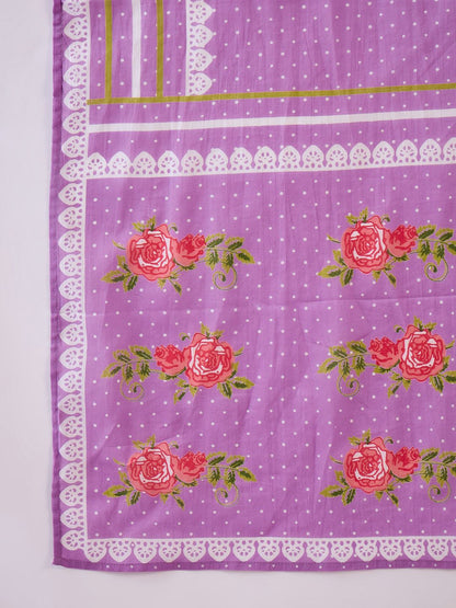 Floral Printed Sequinned Pure Cotton Straight Kurta With Trouser And Dupatta