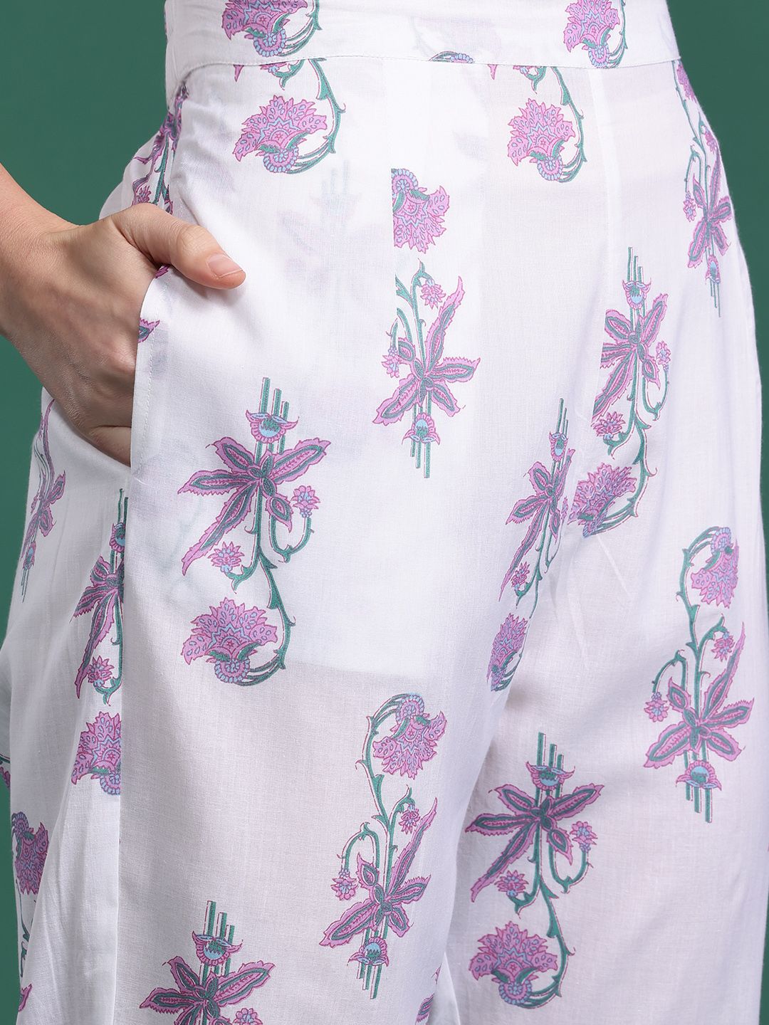 Dhiyona IE Floral Printed Pure Cotton Kurta with Trousers