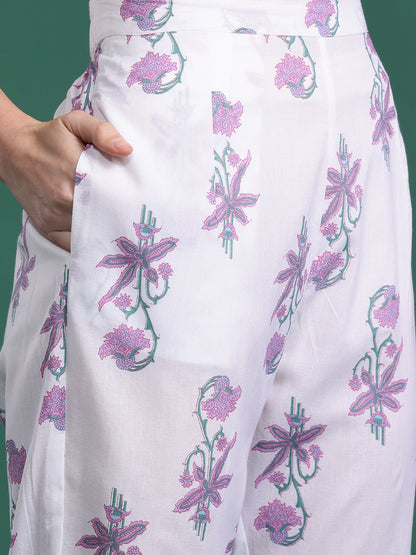 Dhiyona IE Floral Printed Pure Cotton Kurta with Trousers
