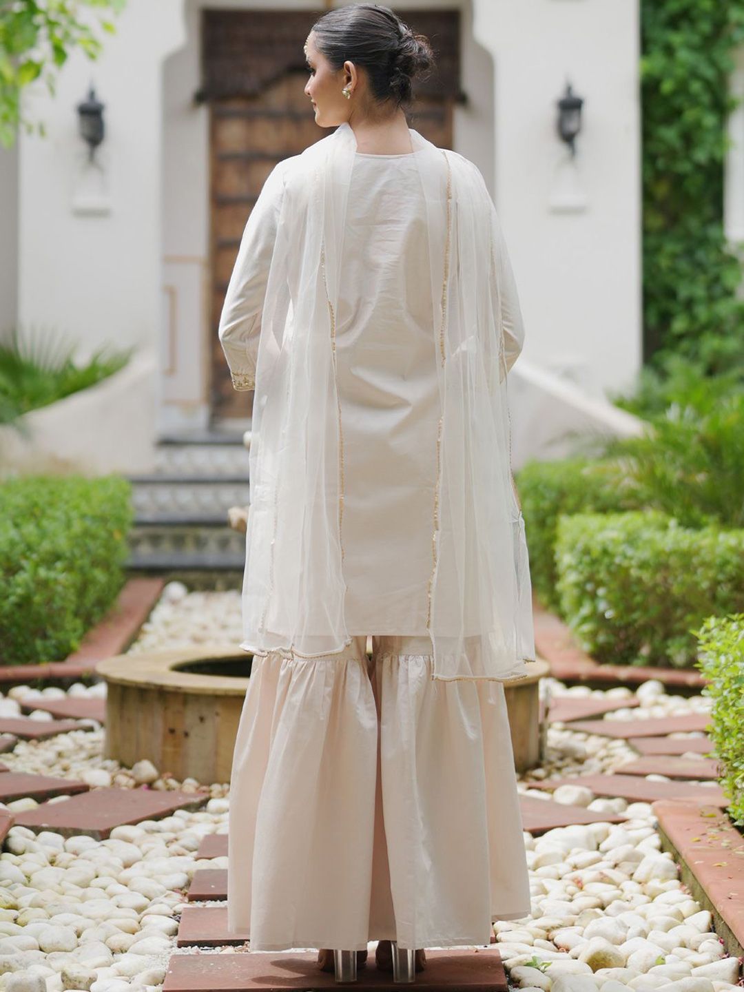 Dhiyona IE Floral Embroidered Gotta Patti Liva Kurta with Sharara & Dupatta