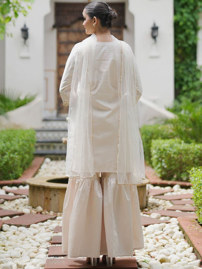 Dhiyona IE Floral Embroidered Gotta Patti Liva Kurta with Sharara & Dupatta