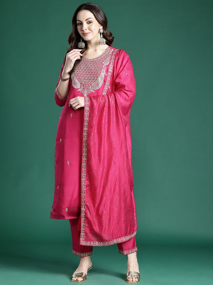 Dhiyona IE Ethnic Motifs Embroidered Kurta with Trousers & Dupatta